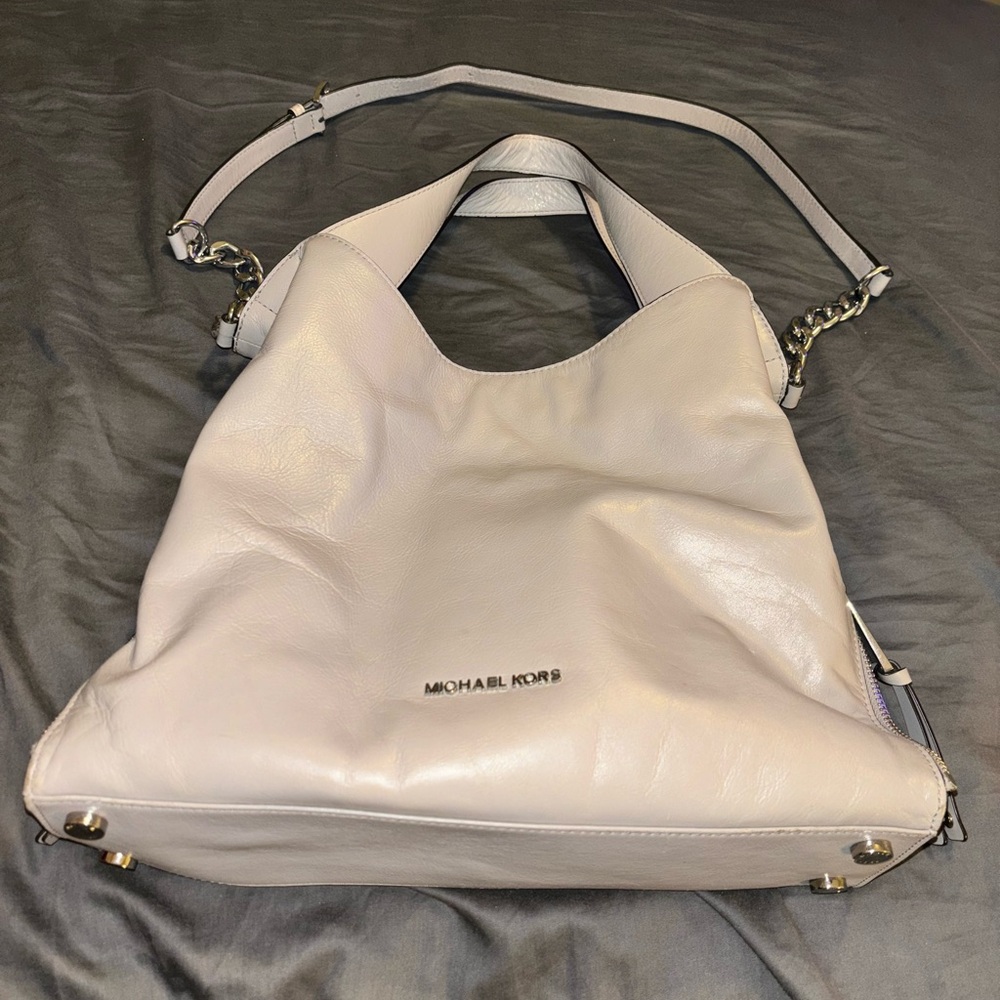 Michael Kors Devon Large Leather Chain Crossbody Shoulder Bag, Grey